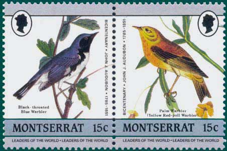 Montserrat (1985) SG # 657 & 658, Sc # 580 & 581, Black-throated Blue Warbler (Dendroica caerulescens) & Palm Warbler (Dendroica palmarum)