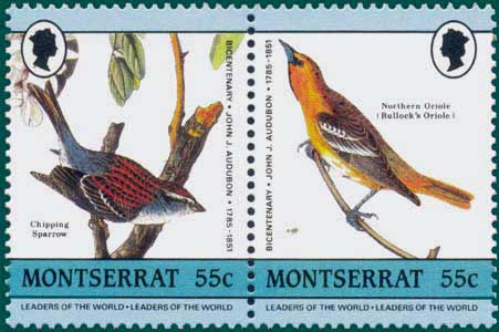 Montserrat (1985) SG # 661 & 662, Sc # 584 & 585, Chipping Sparrow (Spizella passerina) & Northern Oriole (Icterus galbula)
