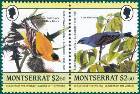 Montserrat (1985) SG # 663 & 664, Sc # 586 & 587, American Goldfinch (Carduelis tristis) & Blue Grosbeak (Guiraca caerulea)