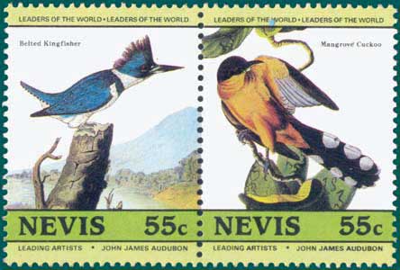 Nevis (1985) SG # 271 & 272, Sc # 413 & 414, Belted Kingfisher (Ceryle alcyon) & Mangrove Cuckoo (Coccyzus minor)