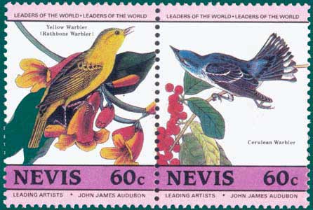 Nevis (1985) SG # 273 & 274, Sc # 415 & 416, Yellow Warbler (Dendroica petechia) & Cerulean Warbler (Dendroica cerulea)