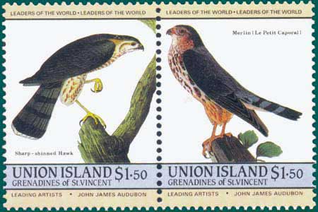 St Vincent Union Islands (1985) Sc # 192 & 193, Sharp-shinned Hawk (Accipiter striatus ) & Merlin (Falco columbarius)