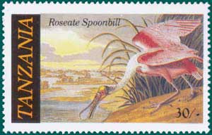 Tanzania (1986), SG # 467, Sc # 309, Roseate Spoonbill (Ajaia ajaja)