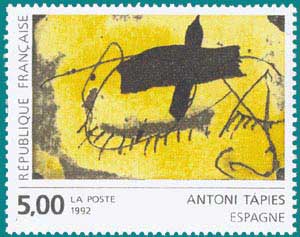 1992-Sc 2316-Antoni Tapies (-1923), Spanish Painter, abstract painting for 'La Poste'