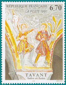 1997-Sc 2559-Fresko of St. Nikolaus Church, Tavant (Indre and Loire), Kain and Abel