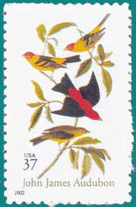 USA (2002), SG # 4152, Sc # 3650, Western Tanager & Scarlet Tanager (Piranga ludoviciana & Piranga olivacea)