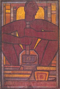 Jamini Roy - Black Smith-I, Oil on plywood, 47.6 x 72.5 cms,  National Gallery of Modern Art, New Delhi