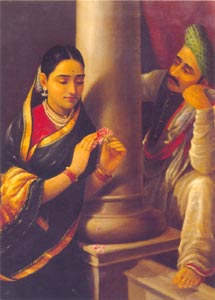 Raja Ravi Varma (1848 - 1906) -  Stolen Interview, Oil on Canvas, Salar Jung Museum, Hyderabad