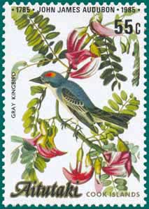Aitutaki (1985) SG # 518 Sc # 368 Audubon, Gray Kingbird (Tyrannus dominencis) Audubon Plate-265
