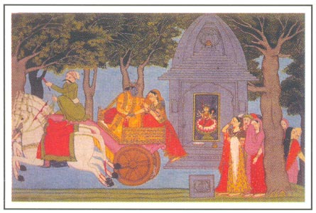 Pahadi Paintings - Elopement of Rukmini, Chamba, circa 1800 A.D., National Museum, New Delhi
