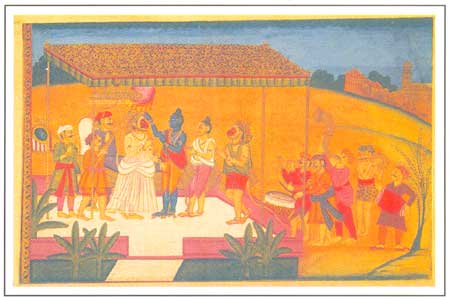 Paintings of Central India - Rama applying Tilak to Hanuman, Datia, circa 1800 A.D., National Museum, New Delhi