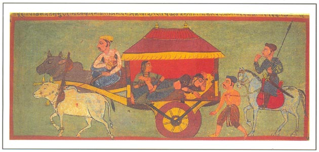 Rajasthani Paintings - A folio from the Dhola Maru love-legend of Rajasthan, Mewar, dated 1592 A.D., National Museum, New Delhi