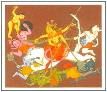Paintings of Central India - Goddess Durga slaying demons, Raghogarh, circa 1750 A.D., National Museum, New Delhi