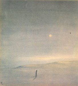 Gaganendranath Tagore - Moon above the Sea, Water colour, wash & tempera on paper, 18.1 x 20.4 cm, National Gallery of Modern Art, New Delhi 