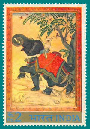 SG # 684 (1973), Miniature Paintings - "Chained Elephants" Zainal Abidin