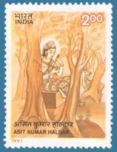 SG # 1487 (1991), Asit Haldar "Siddhartha with injured bird"